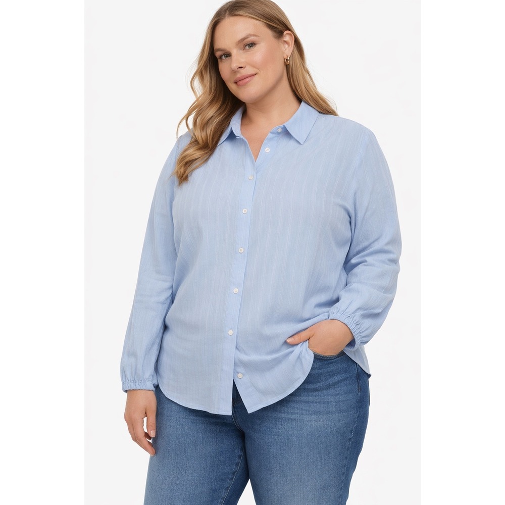 Court & Rowe Blue Button‎ Down Blouse 1X Textured Cotton Long Sleeve Plus Size